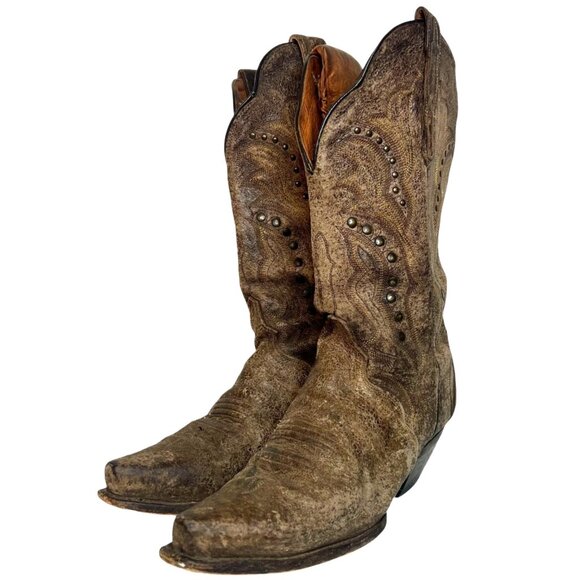 DAN POST Embellished Charisma Studded Leather Cowboy Boots 8 Snip Toe Boho Heel - Picture 2 of 7